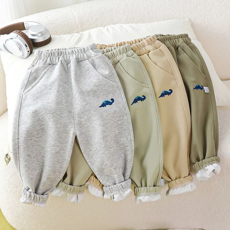 Autumn Kids Sweatpants Dinosaur Embroidery Casual Pants