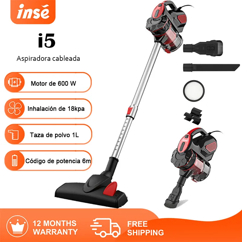 INSE-aspiradora I5 con cable para el hogar, aspiradora potente de succión de 18kPa, con Motor de 600W, limpiador de mano para alfombras de pelo de mascotas