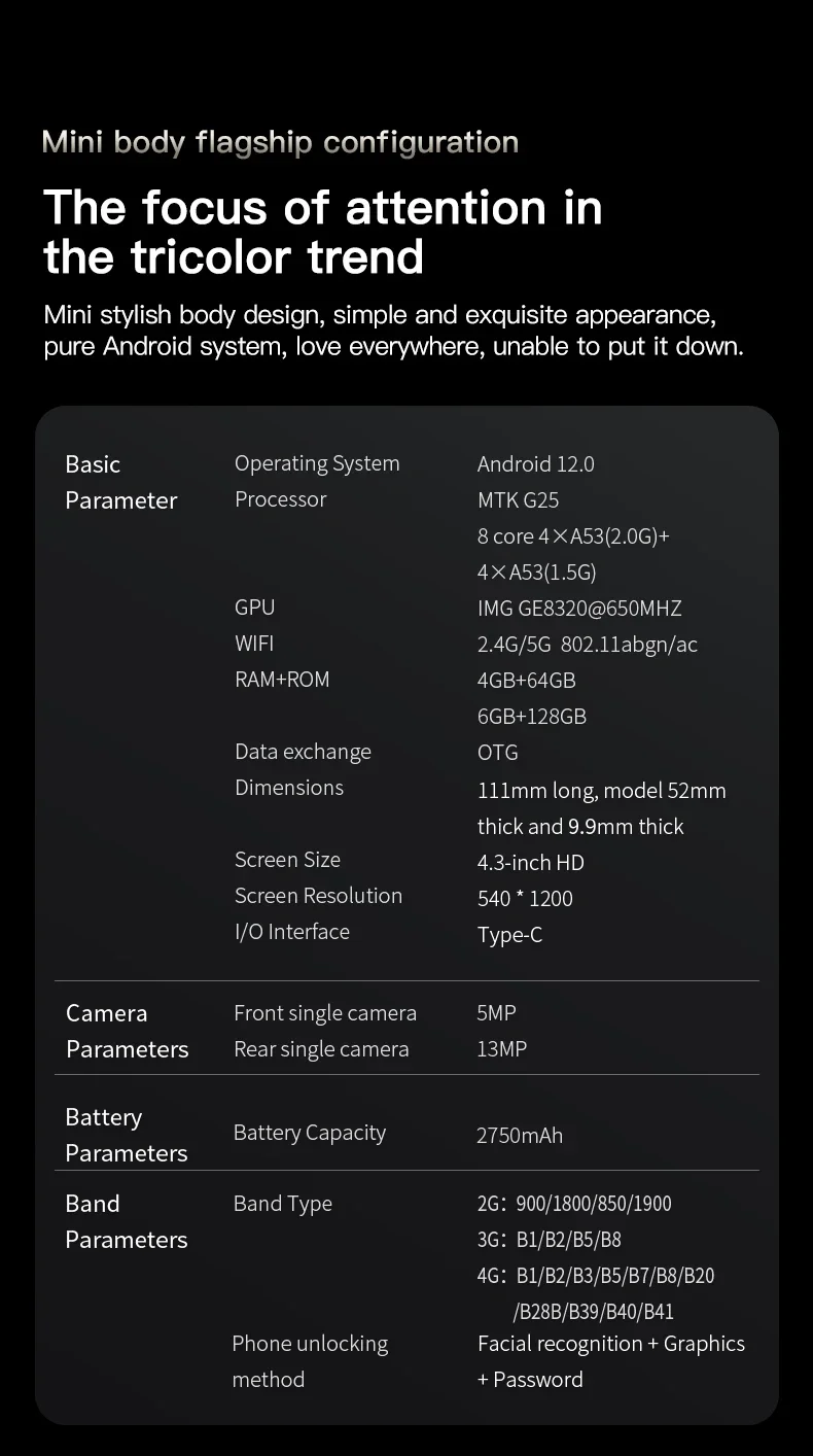 2026 SOYES F9 Max 4G Mini Smartphone 4.3“ Android12 Octa-Core 6GB+128GB 2750mAh Type-C OTG Face ID WhatsApp BT Smooth Experience