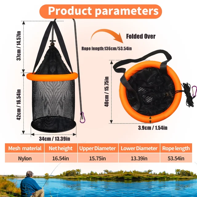 Nylon fish guard net, hanging plastic black green, nylon orange black fish guard, portable folding, high quality floating fish g 2