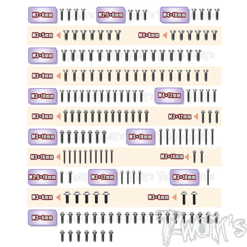 

Original T works TSSU-MRX6X 64 Titanium Screw set ( UFO Head ) 160pcs.(For Mugen MRX6X)ssional Rc part