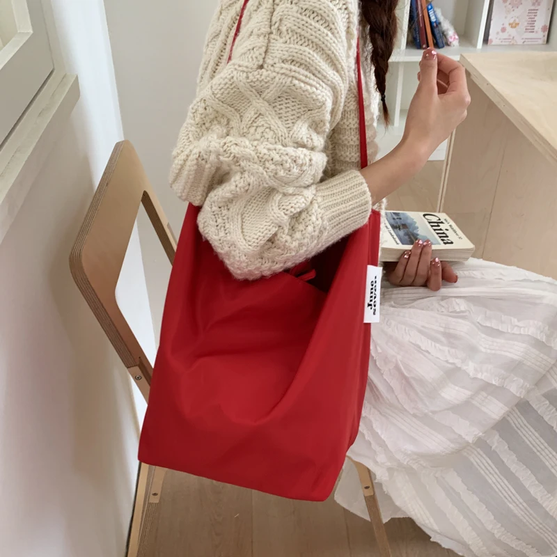 Simple Bucket Bag Large Capacity Casual Tote Bag Solid Color Drawstring Armpit Bag Travel Date Shopping Handbag