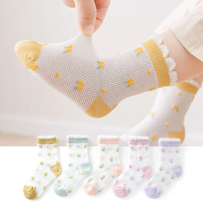 Children's Cotton Mesh Breathable Thin Soft Socks for 1 To 12 Years Spring Summer 5 Pairs kids socks