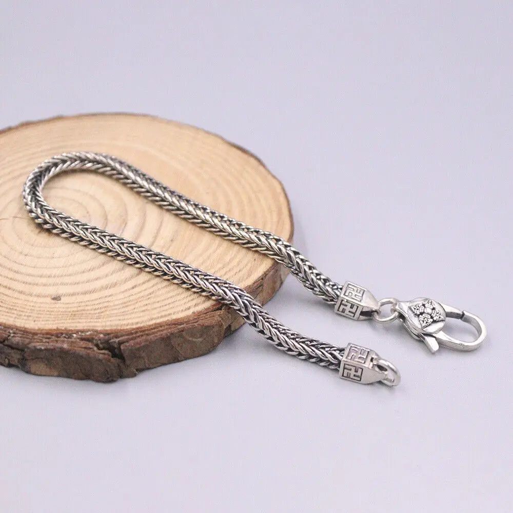 

Solid 925 Sterling Silver 4mm Wheat Link Bracelet 7.87inch s925 Vajra Clasp