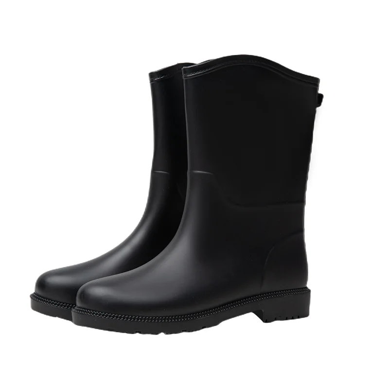 New 2023 Women Fashion Mid-calf Rain Boots Waterproof PVC Outdoor Rainboots Non-slip Solid Color Water Shoes Wellies