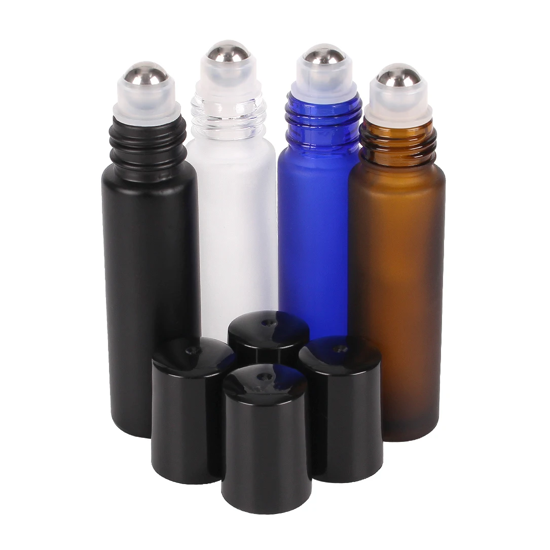 

6/12/24pcs 10ml Frosted Glass Roll on Refillable Bottles with Stainless Steel Roller Ball for Essential Oils 4 Colors U-pick