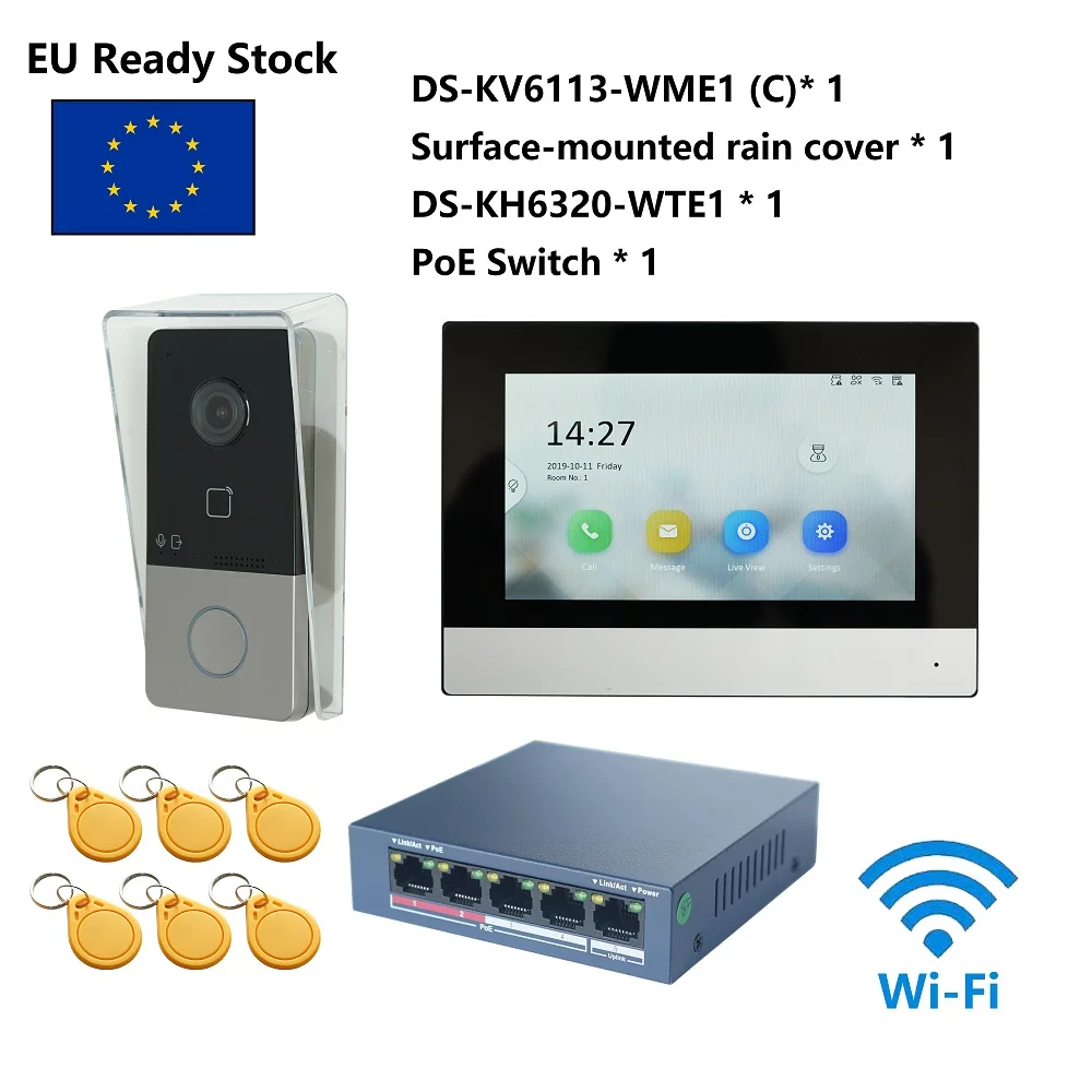 

HIK KIS603-P(C) Multi-language 802.3af POE Video intercom KIT,include DS-KV6113-WPE1(C) & DS-KH6320-WTE1 & PoE Switch