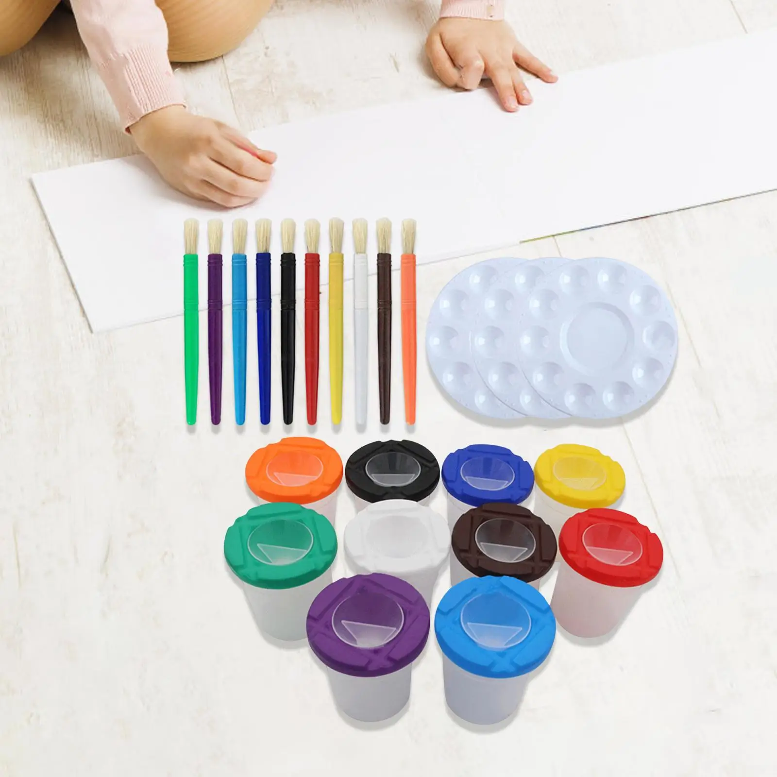 23x Paint Cups and Painting Brushes Painting Tool Pen Washing Cups Round Paintbrushes for Child Young Artist Beginners DIY