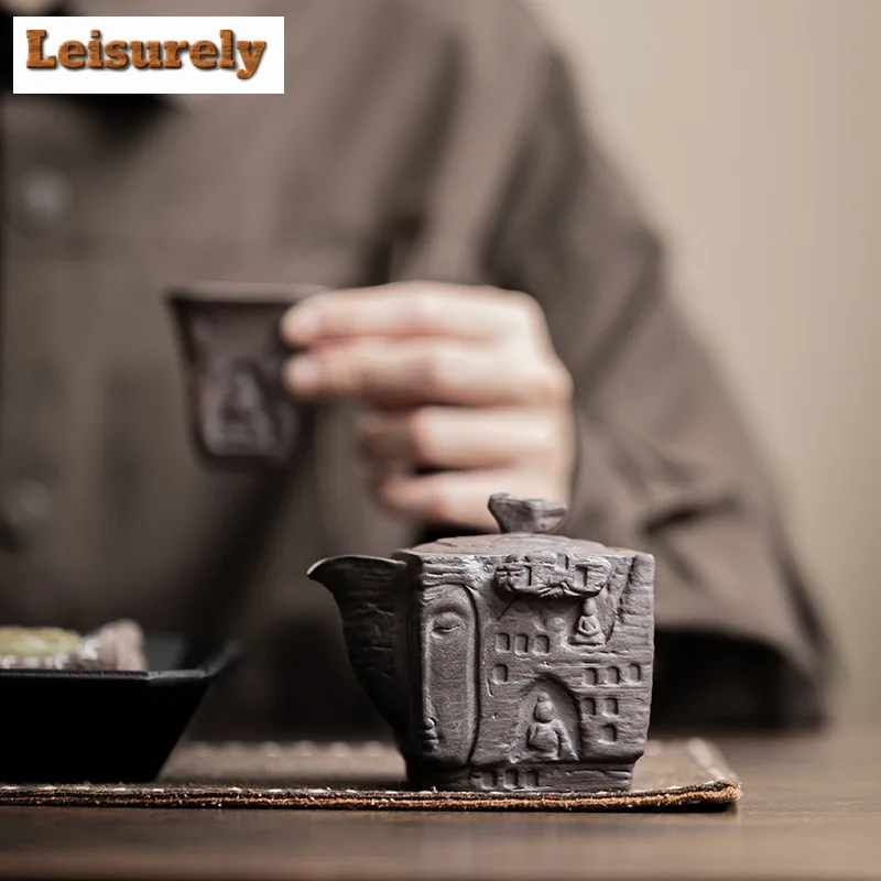 180ML Zen Old Rock Mud Square Hand Held Teapot Japanese Tea Infuser Pot Tea Brewing Kettle with Filter Tableware Supplies Craft
