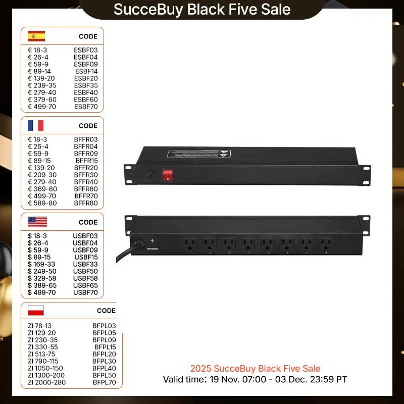 SucceBuy 1U PDU 8/10/12 Outlets 110-125V/15A Rack Mount Power Strip Fits Standard 19 Server Racks Ideal for Home and Office 1
