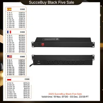 SucceBuy 1U PDU 8/10/12 Outlets 110-125V/15A Rack Mount Power Strip Fits Standard 19 Server Racks Ideal for Home and Office 1