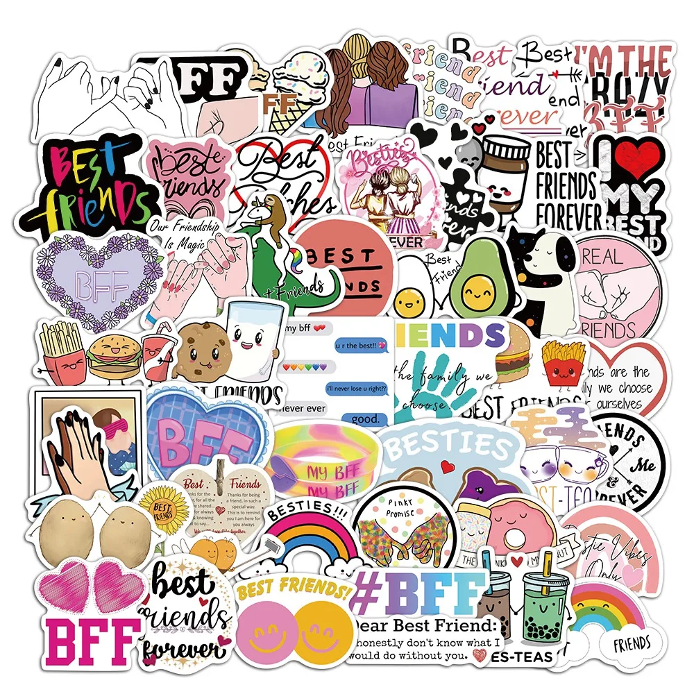 50PCS Friendship Girl Stickers DIY  Luggage Guitar Fridge Laptop Best Friends Cool Graffiti Sticker Kid Decal