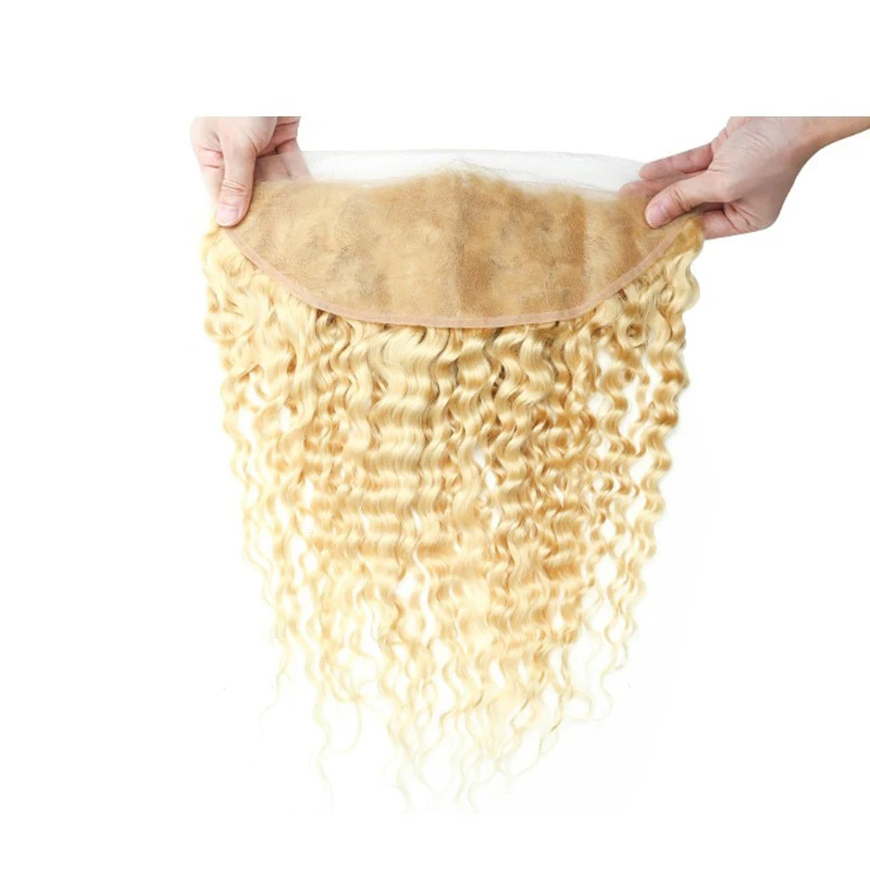 613 Blonde 13X4 Frontal Human Hair Deep Wave Transparent Lace Frontal For Women Pre-Plucked Hairline Brazilian Virgin Hair