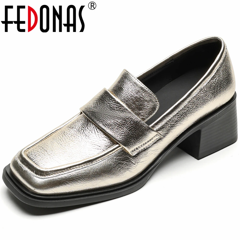 

FEDONAS Punk Fashion Pumps For Women Genuine Leather Thick High Heels Loafers Sexy Square Toe Comfort Casual Shoes Woman Pumps