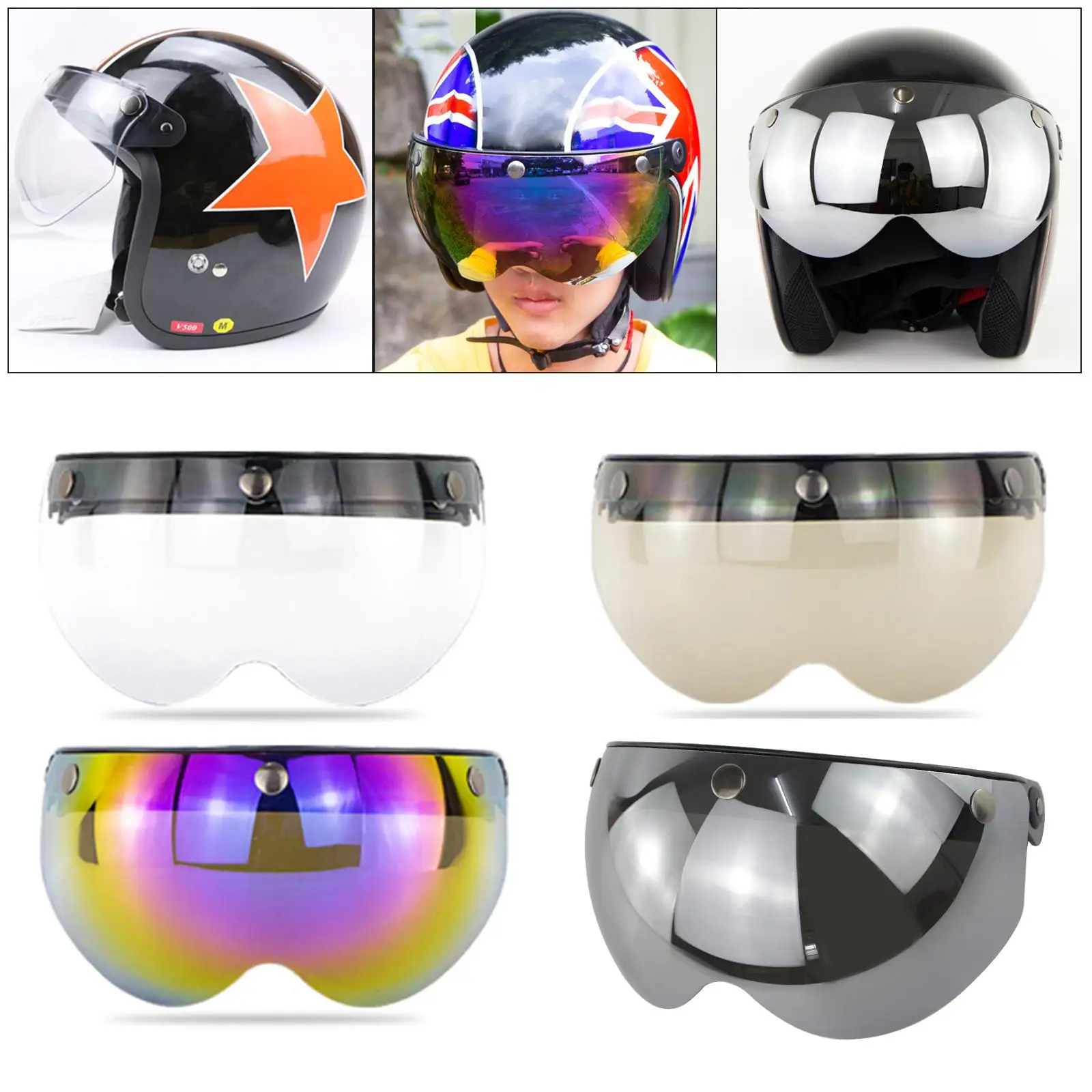 Flip Up Down Sun Visor Lens Replace for 3 Button Motorcycle Helmets