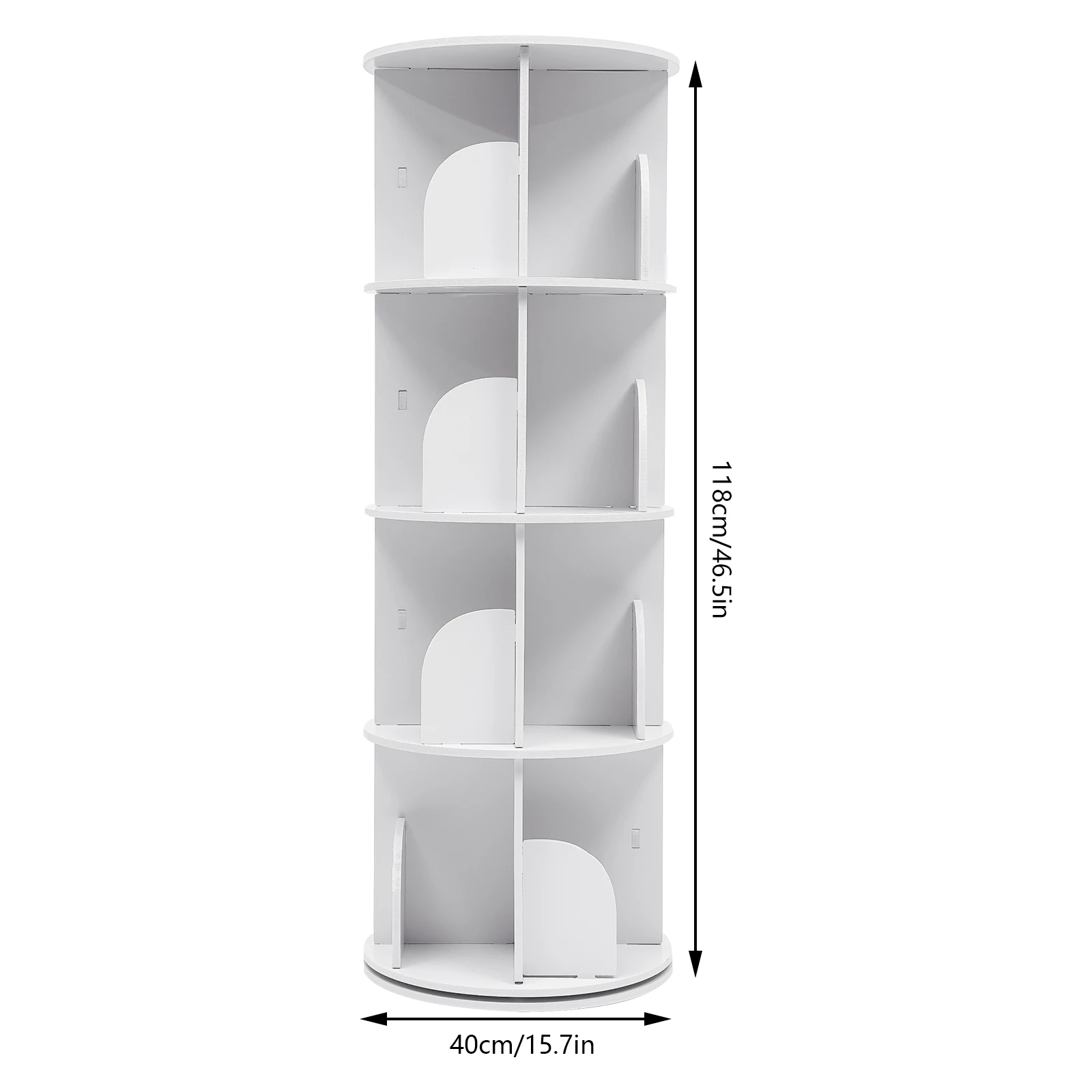 2/4-Tier Wooden Rotatable Bookshelf - 360°Display Floor Standing Storage Rack, White Multifunctional Bookshelf Organizer 3