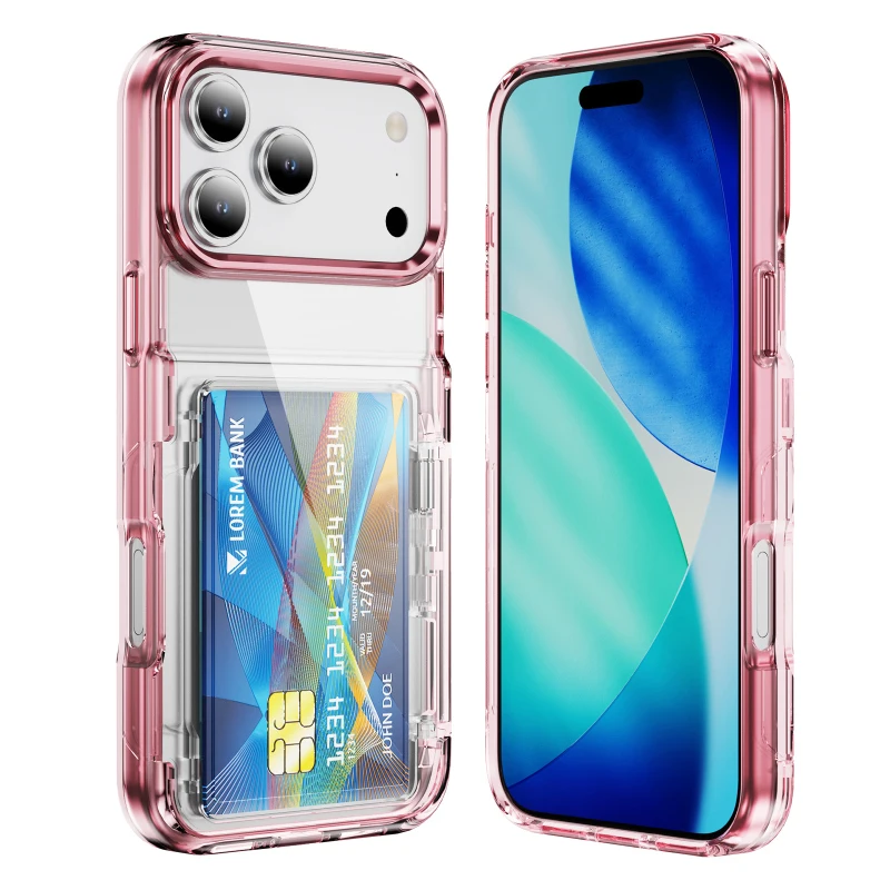 HD Transparent Hard PC Wallet Card Slot Fold Holder Armor Phone Case Back Cover