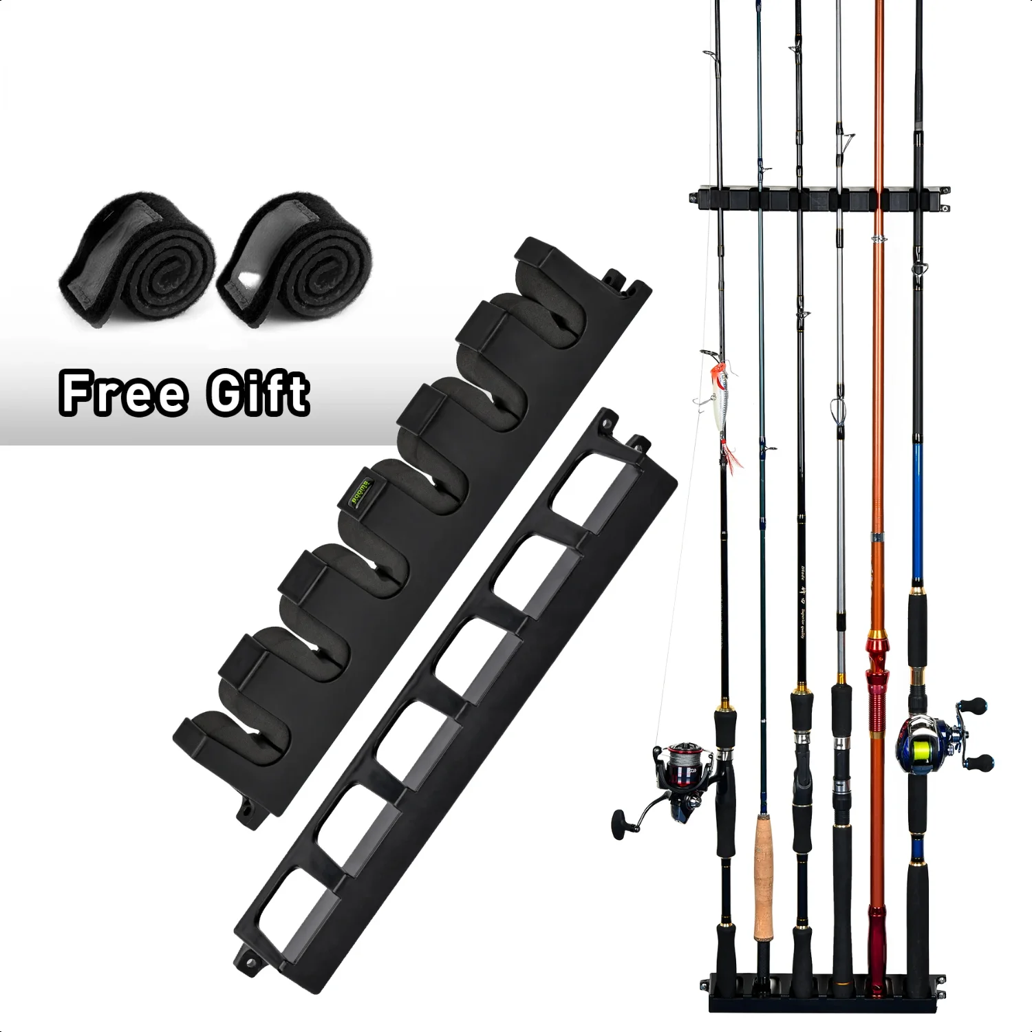 WV2 Vertical 6-Rod Rack Fishing Pole Holder Rod Holders Wall Mount Modular Garage