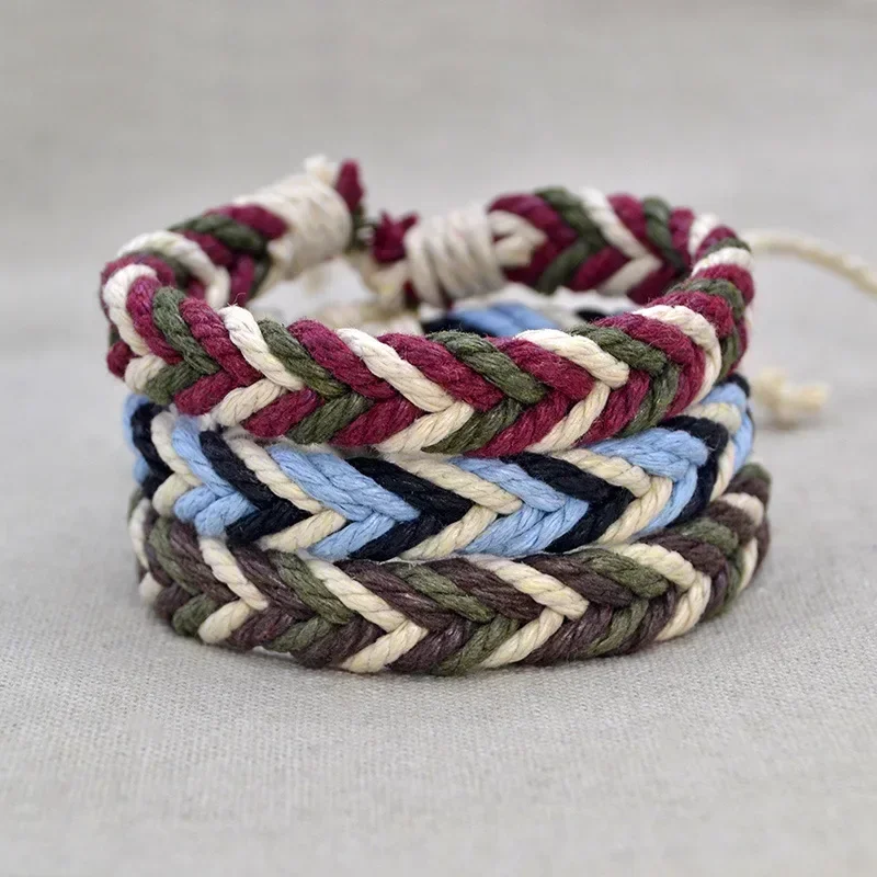 Retro Wave Rope Bracelet Men Mix-color Braided Handmade