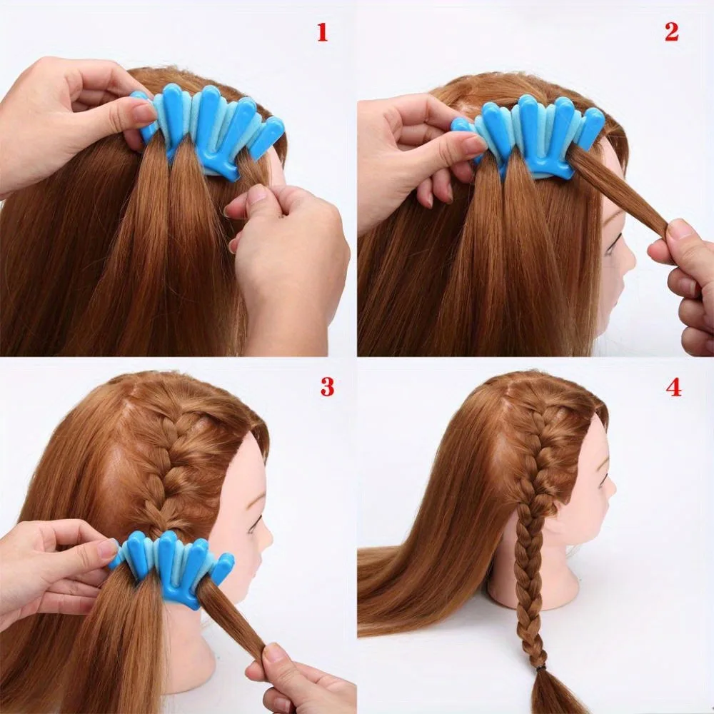 5-Finger Sponge Hair Braiding Tool, DIY Wave Curly Twist Styling Kit, Manual Hair Weaver Crimper for Women Girls Party Travel