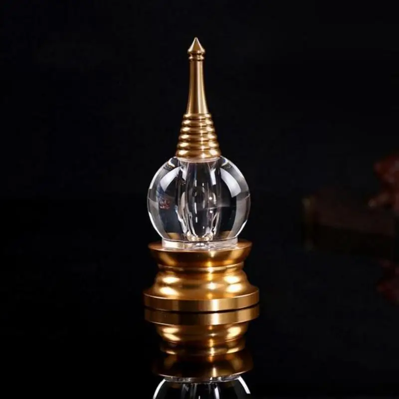 

Golden Stupa Auspicious Sculpture Buddha Tower Pagoda Tibetan Alloy Crystal Handicraft Consecrated Ornaments Decoration