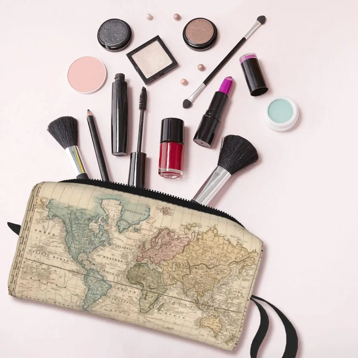 Vintage Map Of The World 1823 Makeup Bag Pouch Cosmetic Bag for Men Women Toiletry Bags Dopp Kit 3