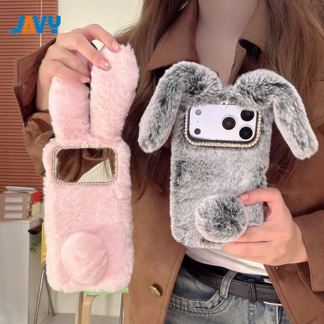 Fluffy Case For Iphone 17e 16e 17 16 15 14 13 12 11 Pro Max 17 Air Plush Rabbit Cute Warm Phone Fur Cover For Iphone 16e Furry — view 6