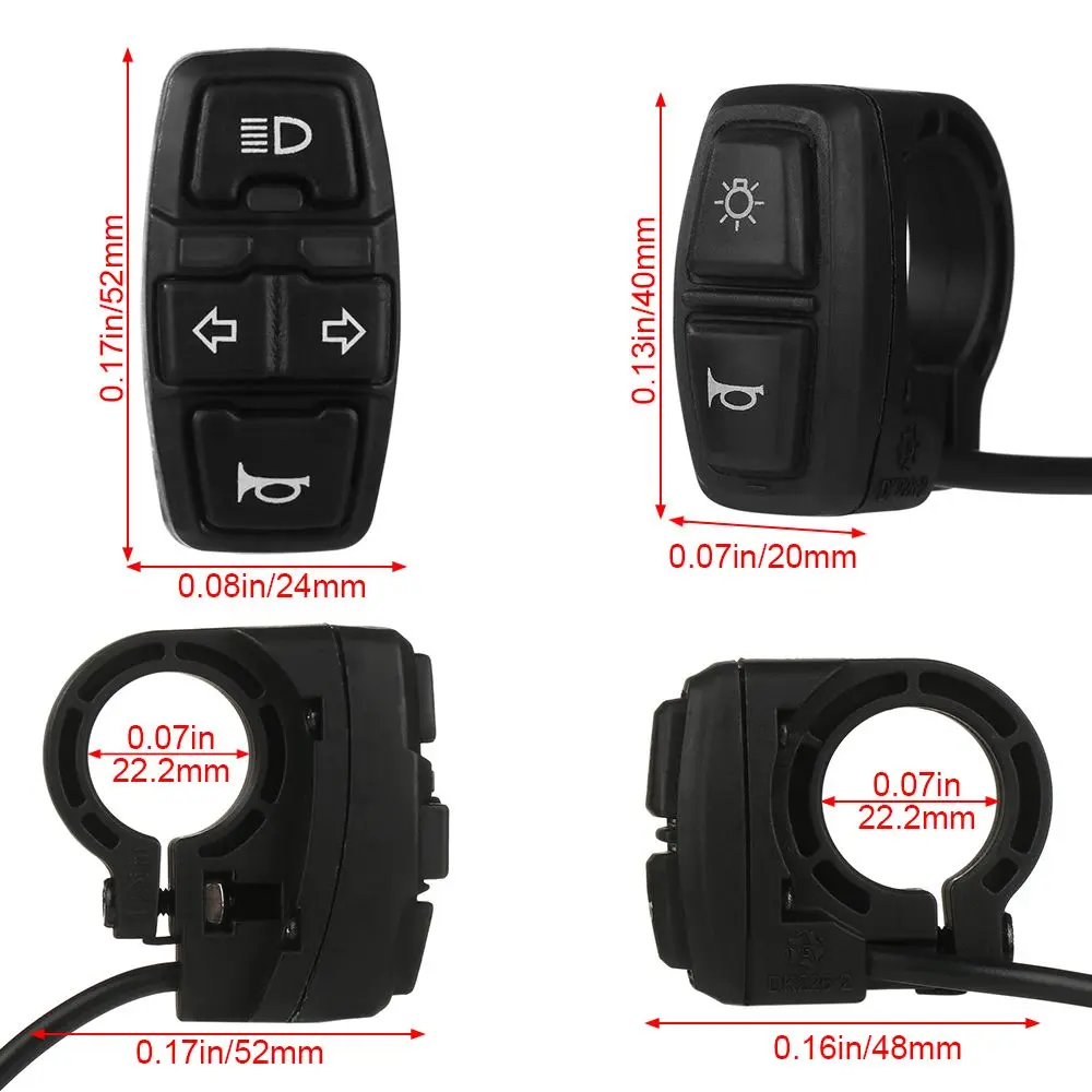 전기 자전거 스쿠터 라이트 스위치, Ebike 램프 및 경적 스위치, 오토바이 단추 DK336, 방향 지시등 제어 가능, DK226