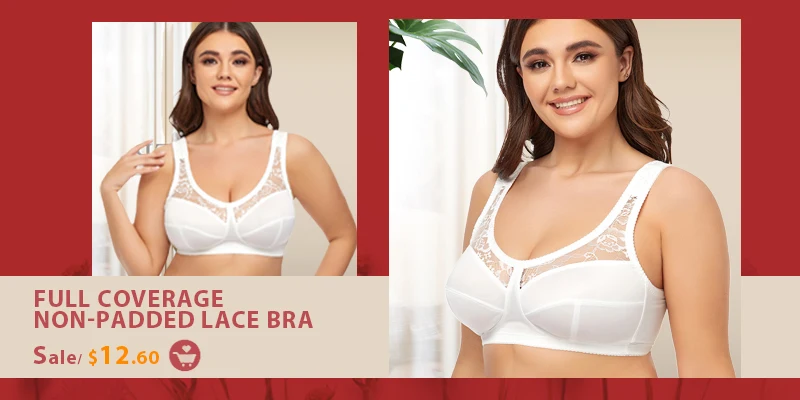 Women Bra Unlined White Plus Size Lace Bra Full Coverage Ultra Thin Wireless Adjusted-straps Big Minimizer Bras D E F G H I