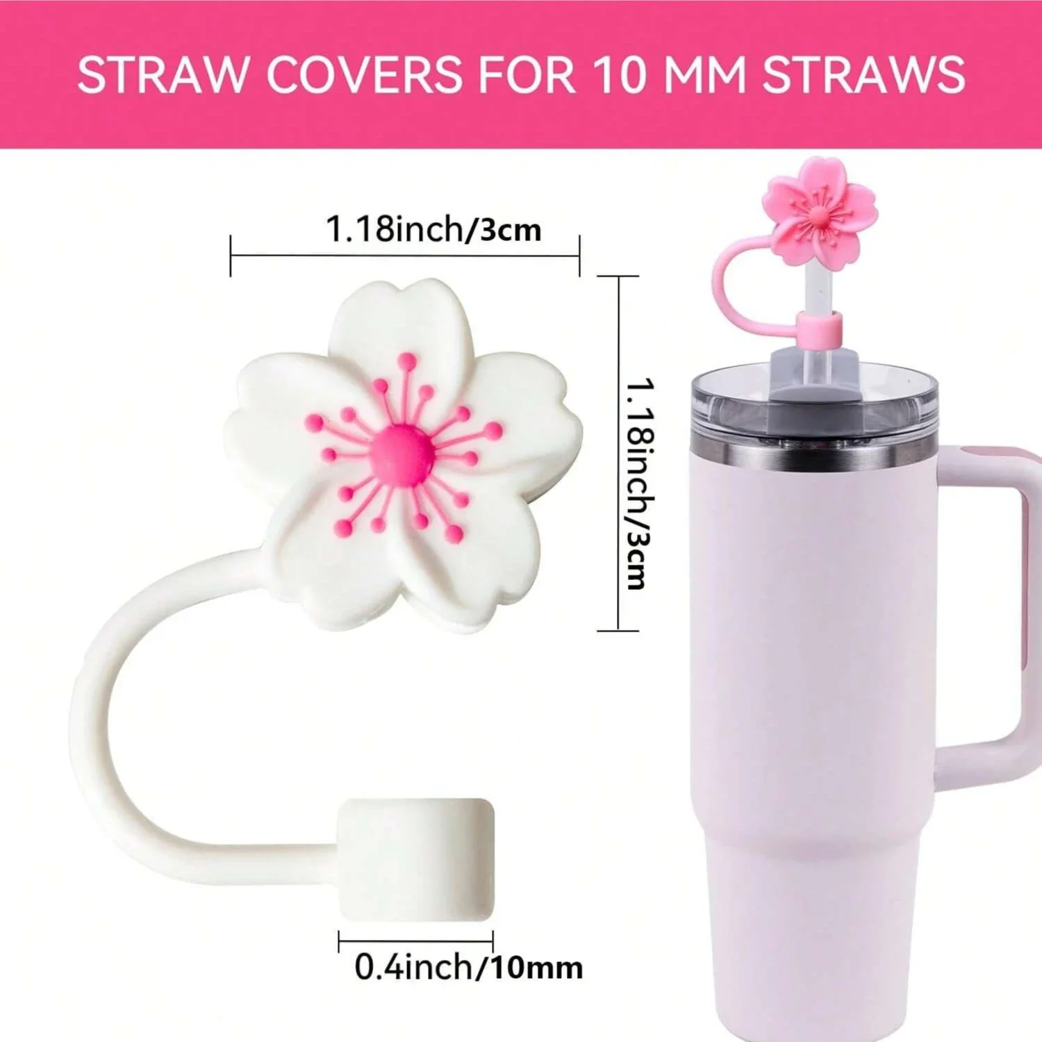 Straw Covers Begonia Flower for Stanley Cup 10mm Silicone Reusable Dust-Proof Topper for Party