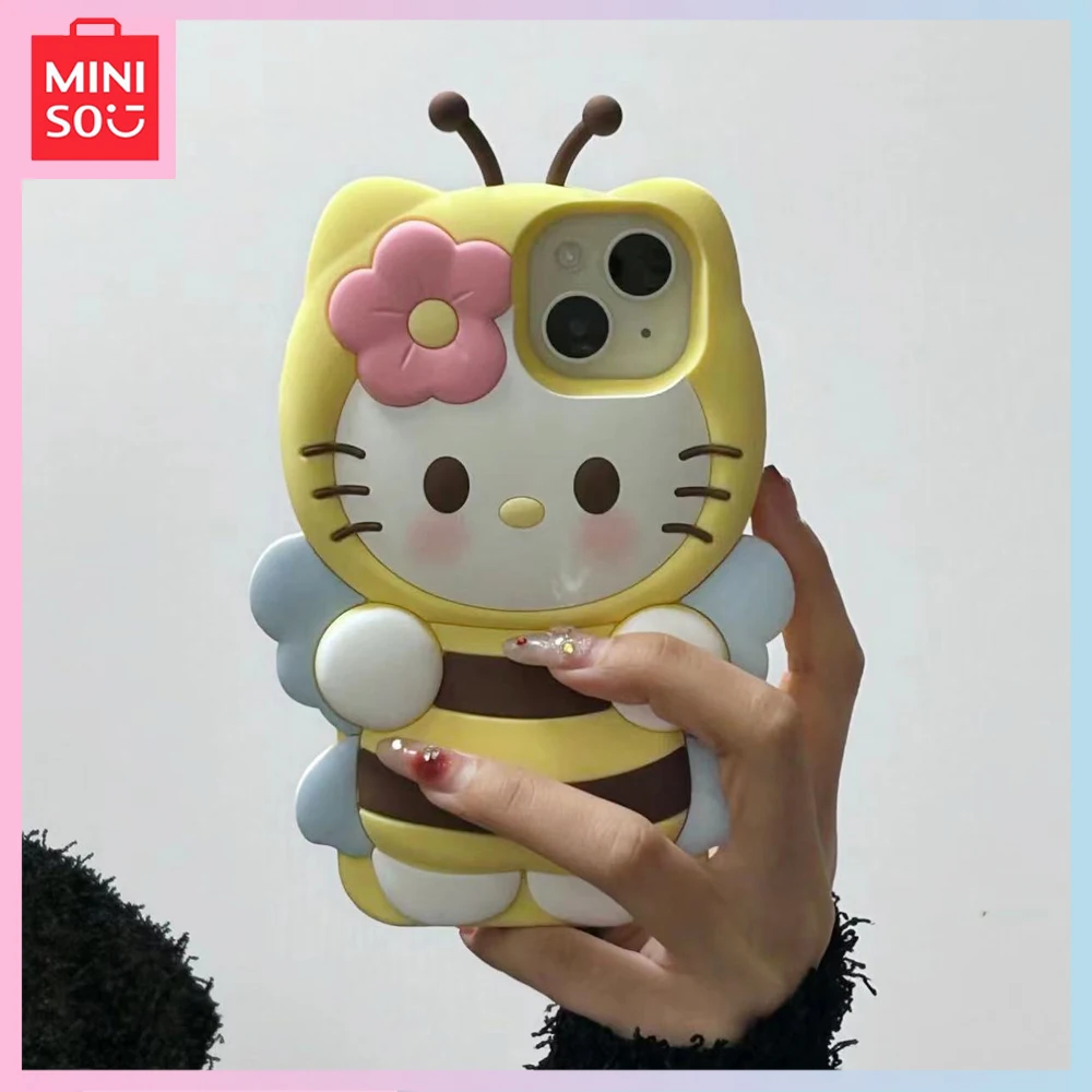 

Miniso Sanrio Cute Cartoon Bee Hellokitty Iphone 15 Phone Case Iphone 14 13Promax Silicone Full Pack Fall Protection Case