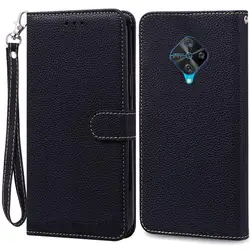 Premium TPU Wallet Leather Flip Phone Case - Elegant and Durable Design for Vivo S1 Pro (Black - Strap)