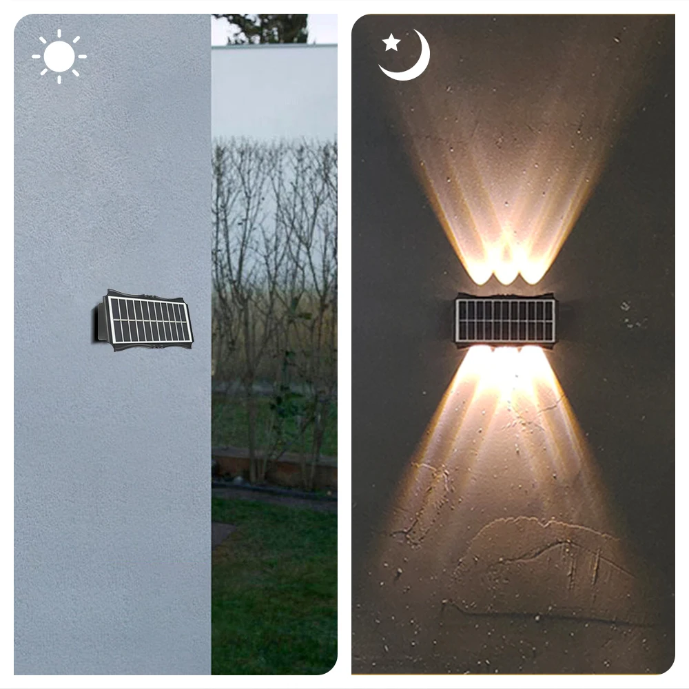 6LED Super Bright Solar Lights Up and Down Warm White Waterproof Outdoor for Garden Fence Wall Lamps for Home Decoration 3