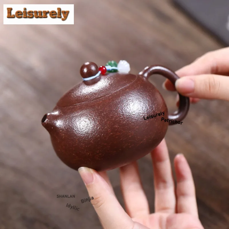 230ml Yixing Purple Clay Teapots Handmade Xishi Pot Raw Ore Purple Jade Gold Sand Tea Brewing Kettle With Filter Zisha Tea Set