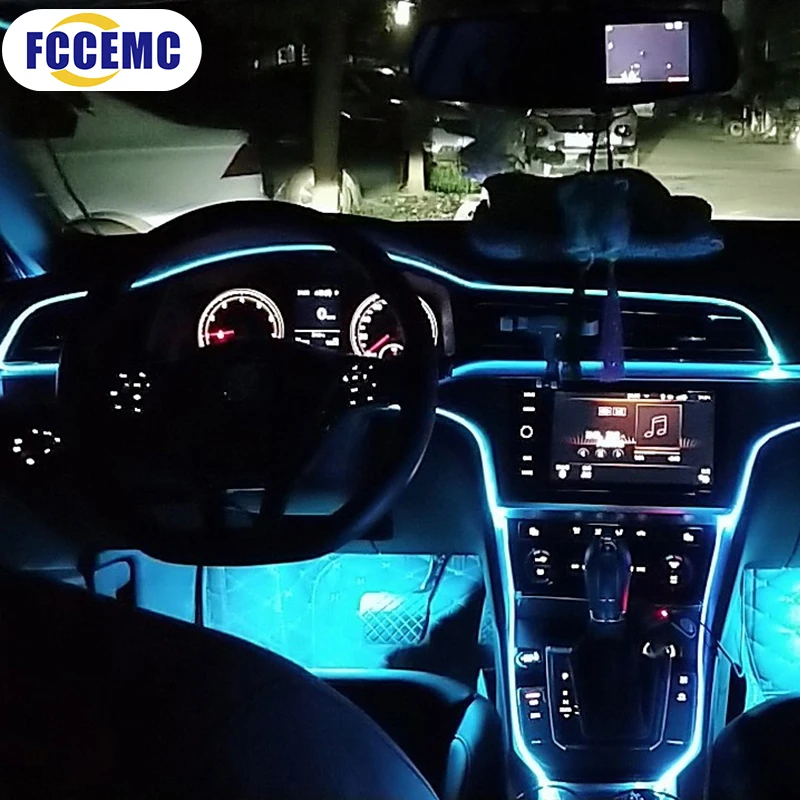 Blue Interior Car LED Strip Lights DIY 3M Clip Edge Design