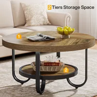Tribesigns Table basse ronde à 2 niveaux avec étagère de rangement pour le salon, table de cocktail centrale de 31,1 pouces avec méta incurvée robuste 2