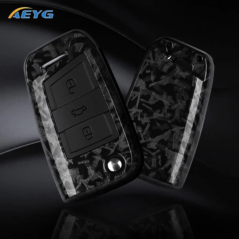 ABS Carbon Fiber Car Key Case Cover Fob For VW Volkswagen Golf 7 MK7 Tiguan MK2 For SEAT Ateca Leon FR 2 Ibiza Skoda Octavia