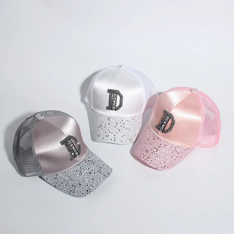 Baseball Cap Children Girls Rhinestone Sequin Letter A D Baseball Cap Summer Girl Female Snapback Hip Hop Caps Adjustable Sun Hat