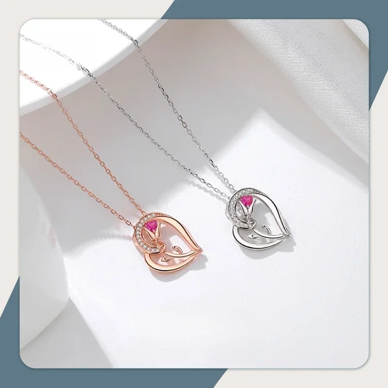 

S925 Sterling Silver 2024 New Love Roses Pendant Lady Necklace Charm Light Luxury Fashion Valentine Day Collarbone Jewelry Gift