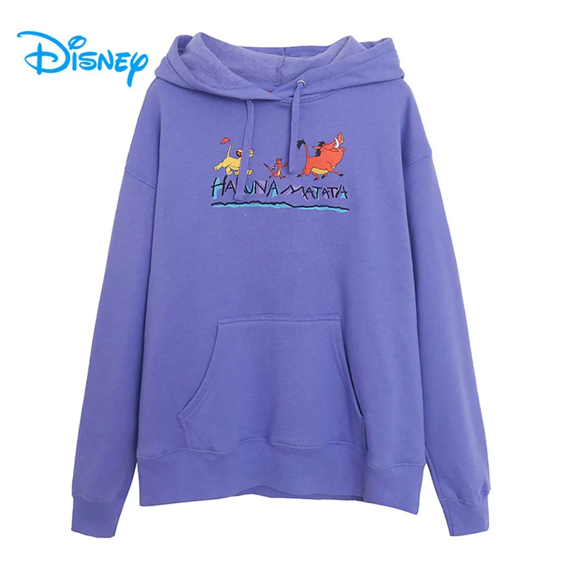 

Disney The Lion King Simba Timon Pumbaa Fleece Hooded Sweatshirt Women Embroidery Hoodies Pullover Tops Casual Loose Jumper