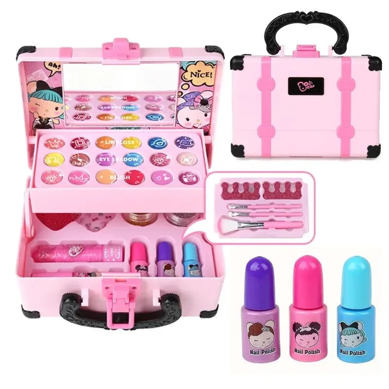 ZK30 Children Makeup Set Simulation Pretend Play Toys Cosmetic Lipstick Nail Polish Bag Educational Toys Birthday Gift for Girls 2