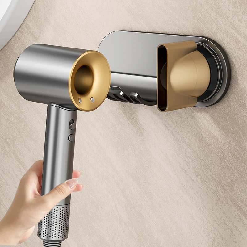Magnetic Hair Dryer Nozzle Holder - Drill-Free Plastic Mount, Gray/White