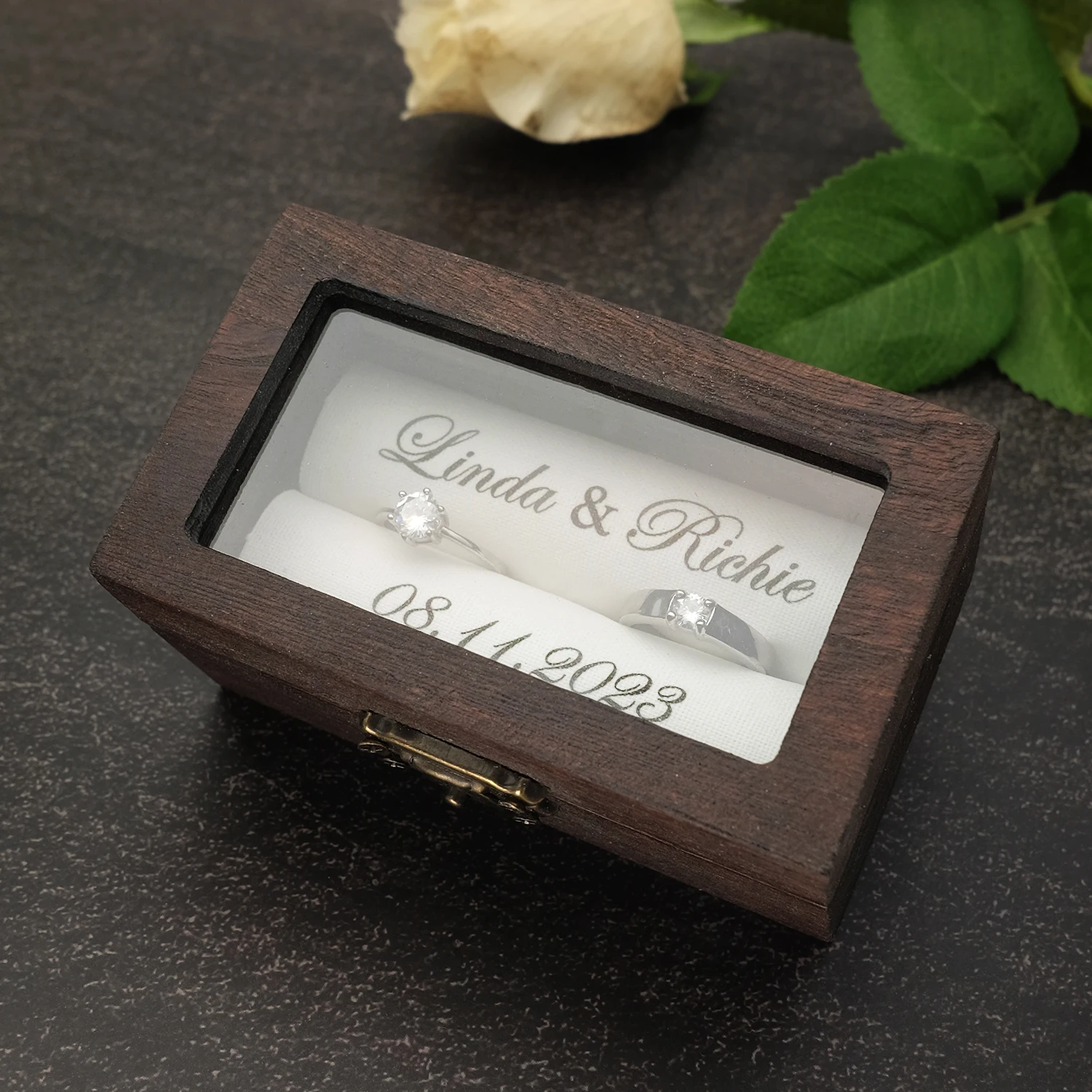 Personalized Wedding Ring Box For Ceremony,Customize The Name And Date