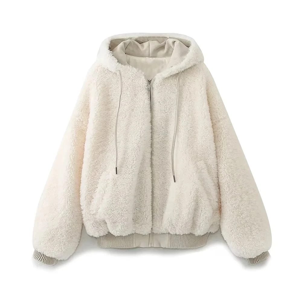 

TRAF Autumn Bomber Jackets For Woman 2023 New In Outerwears Women Chic Hooded Soft Coats Female Zip-Up Long Sleeves Windbreaker