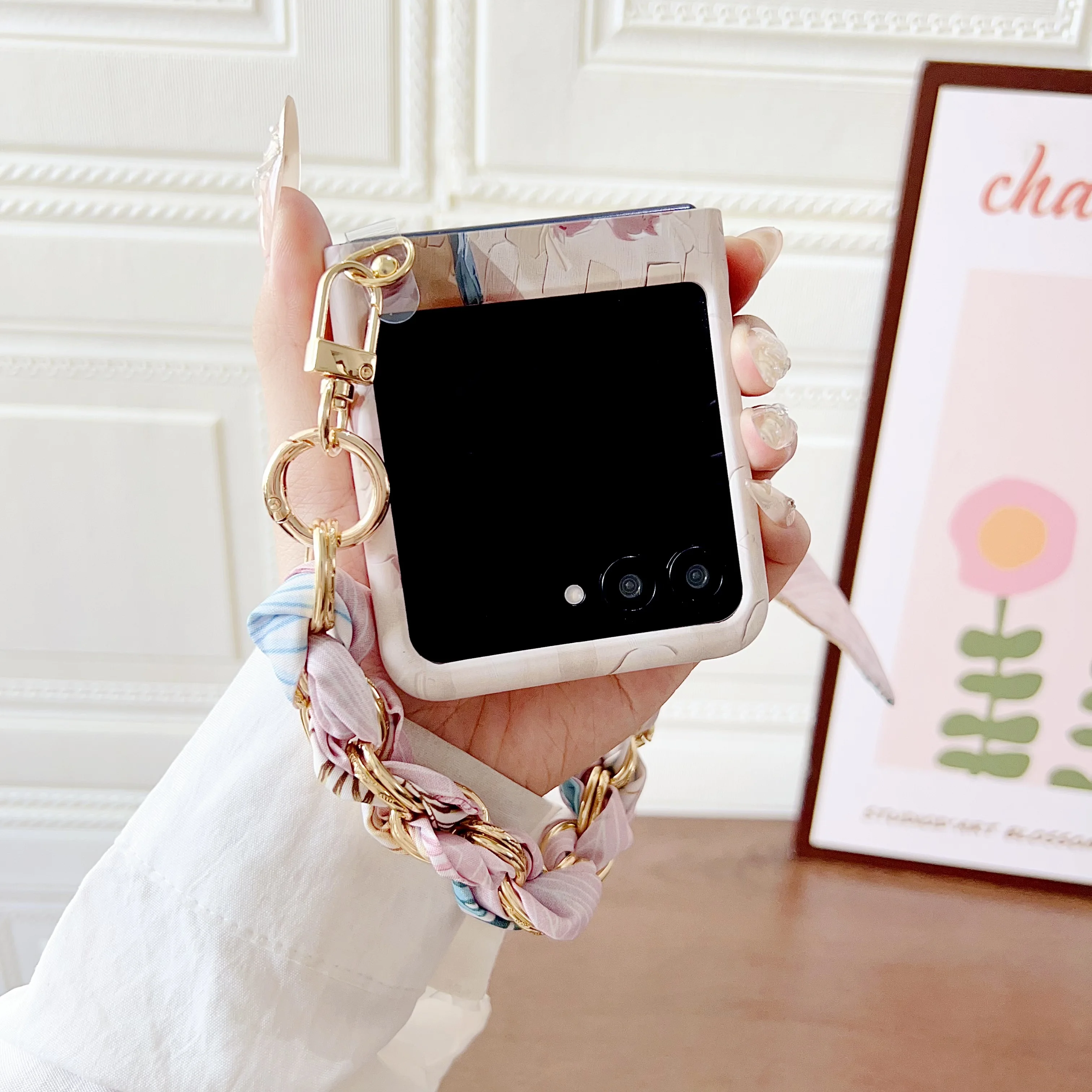Floral Embossed Shockproof Hard Cover with Wrist Strap