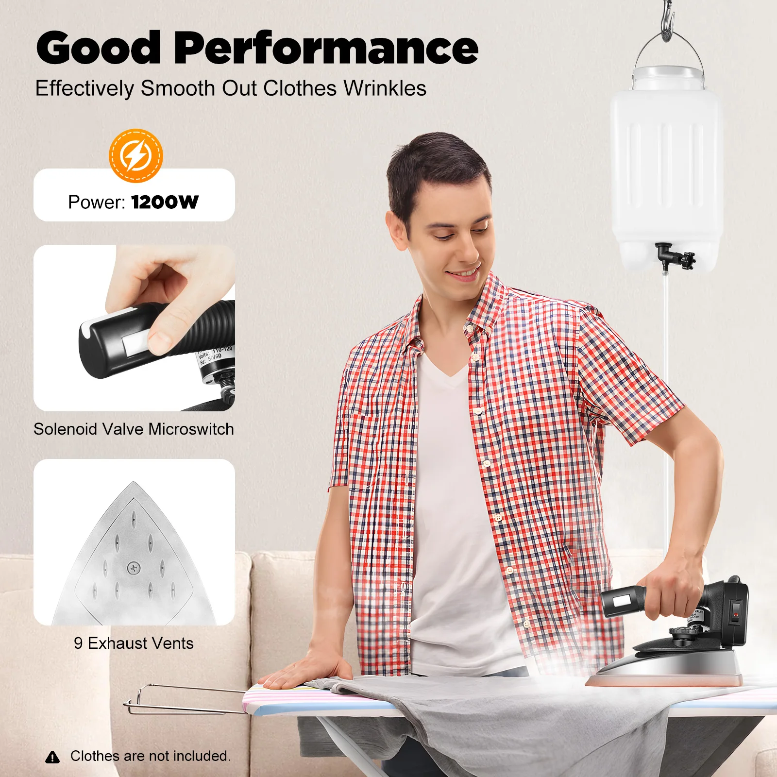 110V 1200W Gravity Feed Industrial Electric Steam Iron Set Gravity Iron System Industrial 60~220℃ With 3L Tank for Clothes 4
