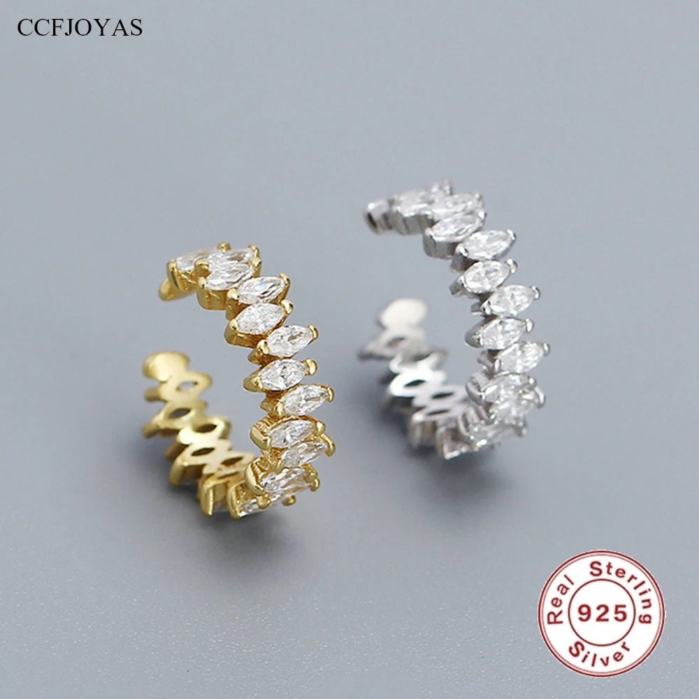 Silver Earrings Womens Earrings 925 Sterling Silver Horse Eye Zircon Clip Earrings Stackable Ear Cuff 1 PCS