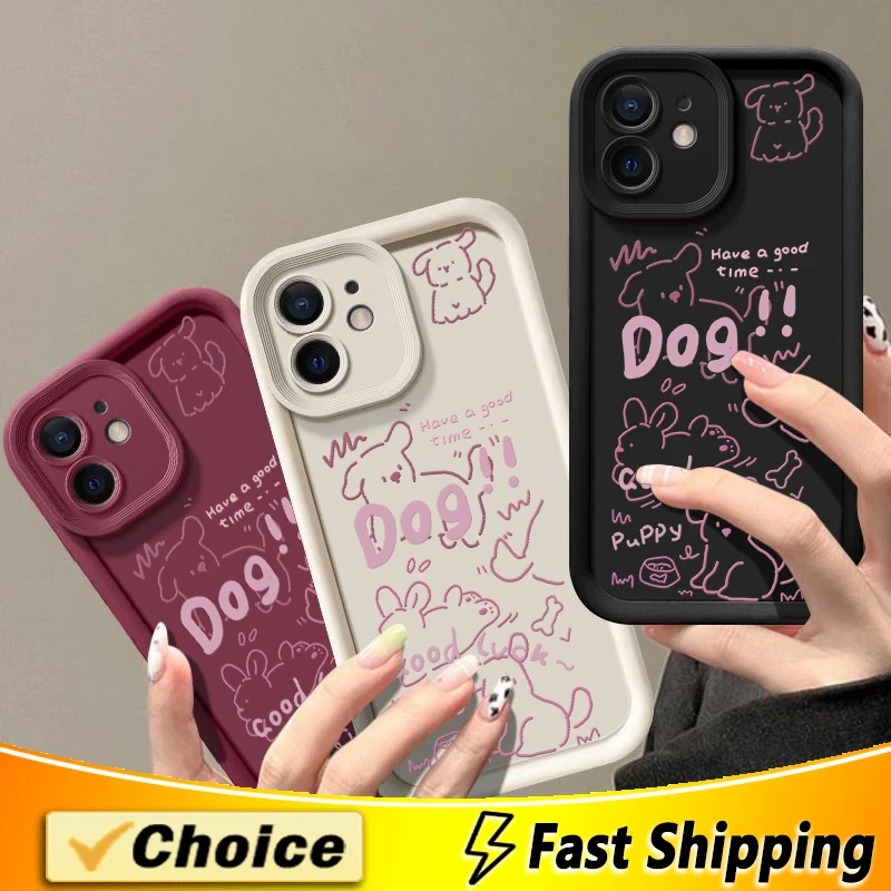 아이폰용 강아지 실리콘 재미있는 휴대폰 케이스, 2020 카메라 렌즈 보호 커버, 아이폰 11 12 13 14 15Pro Max XS X XR 7 8 15 6Plus SE 