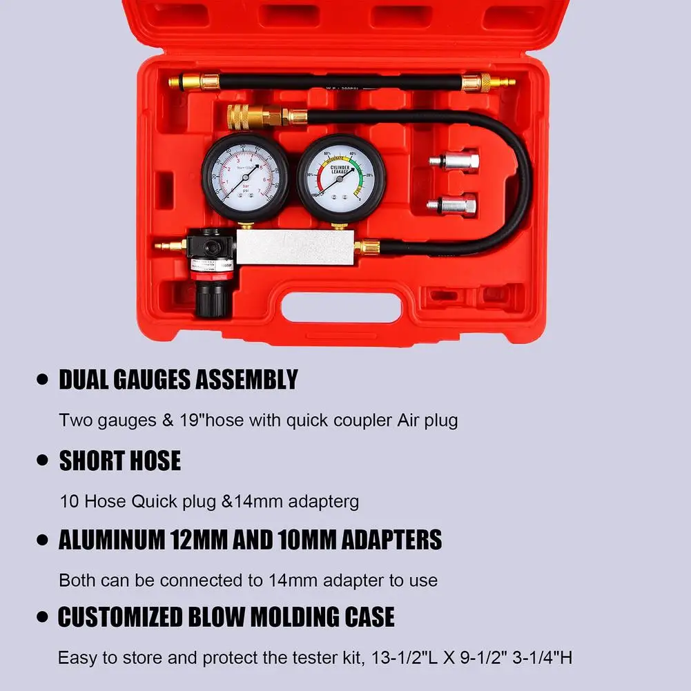 Cylinder Leak Tester Compression Leakage Detector TU-21 Double Gauge Petrol Engine Leakdown Detection Compression Test Tool