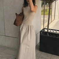 HXAO Black Dress Women Slim Simple O Neck Sleeveless Long Dress Holiday Dress Street Casual Dresses 2025 Women's Summer Dress - Image 4